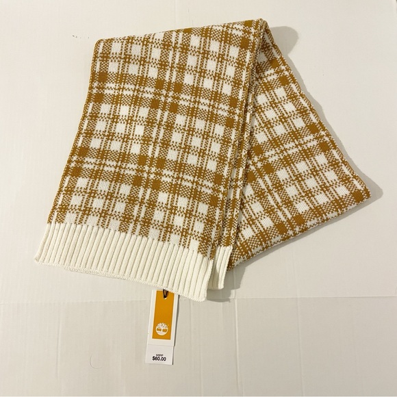 Timberland Knit Scarf Cream and Yellow/Brown Plaid Pattern New With Tags Gift - Picture 3 of 7